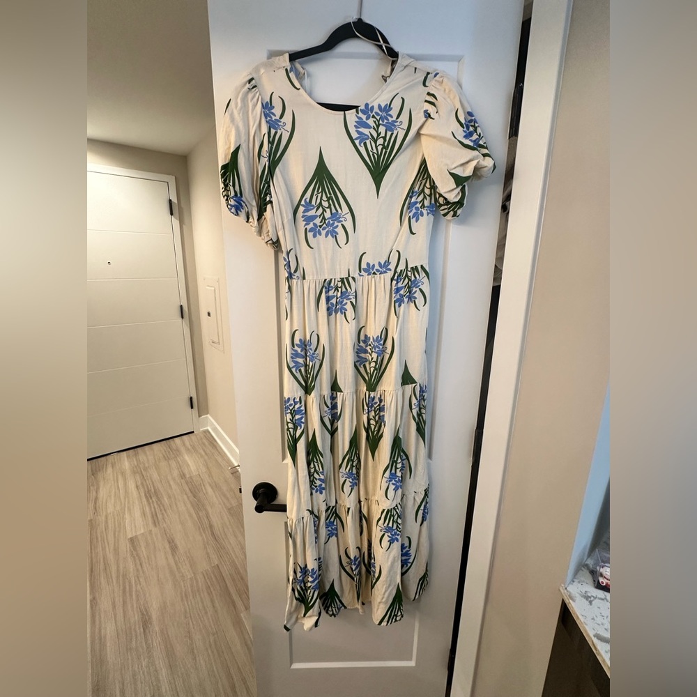 Zara Cream Dress with Blue and Green Floral Design